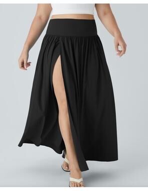 NWT Halara Breezeful High Waisted 2-in-1 Flowy Maxi Skirt Women's 3X Black